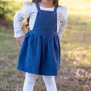 ZARA VGUC 100% Cotton Navy Micro Polka Dot Jumper Pinnie Pinafore Dress